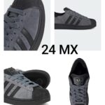 Tenis tipo clásico, gris con negro, talla 24 MX.