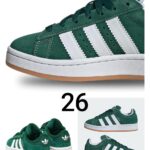 Tenis tipo clásico, verde con blanco y suela café, talla 26.