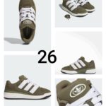 Tenis tipo clásico, verde olivo con blanco, talla 26.